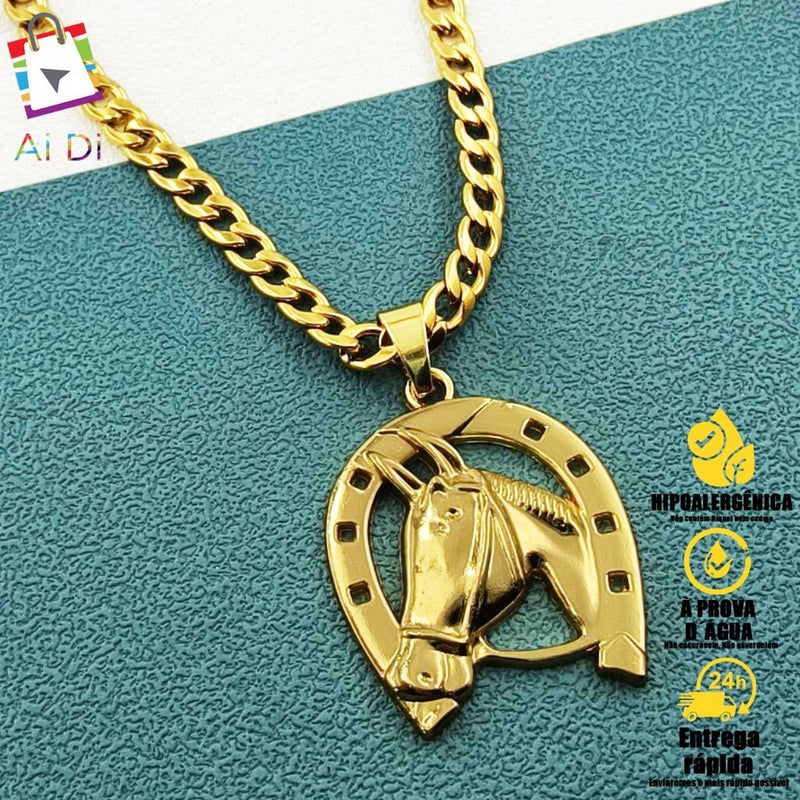 Colar Corrente de Aço Inoxidável com Horse Head Pendant – Estilo e Durabilidade - Tá na Mão